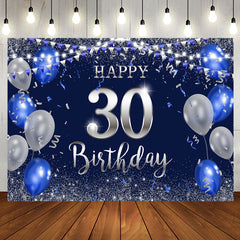 Aperturee - Blue Silver Balloon Glitter 30th Birthday Backdrop