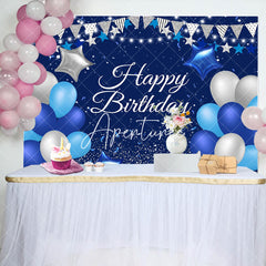 Aperturee - Blue Silver Balloon Happy Birthday Backdrop