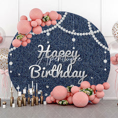 Aperturee - Blue Silver Diamond Denim Round Birthday Backdrop