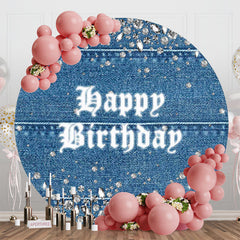 Aperturee - Blue Silver Diamonds Denim Round Birthday Backdrop