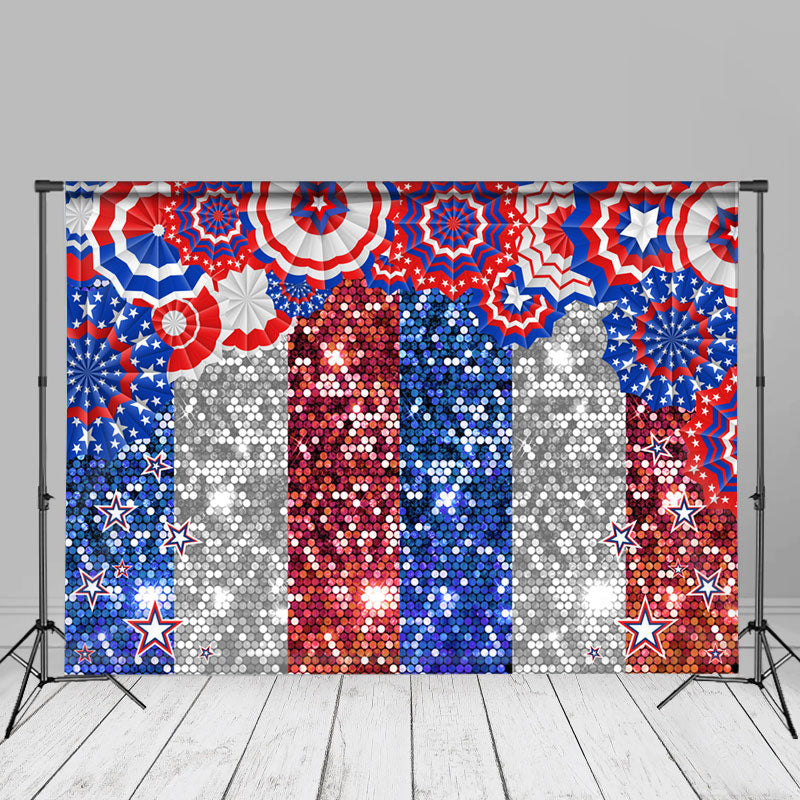 Aperturee - Blue Silver Red Glitter Independence Day Backdrop