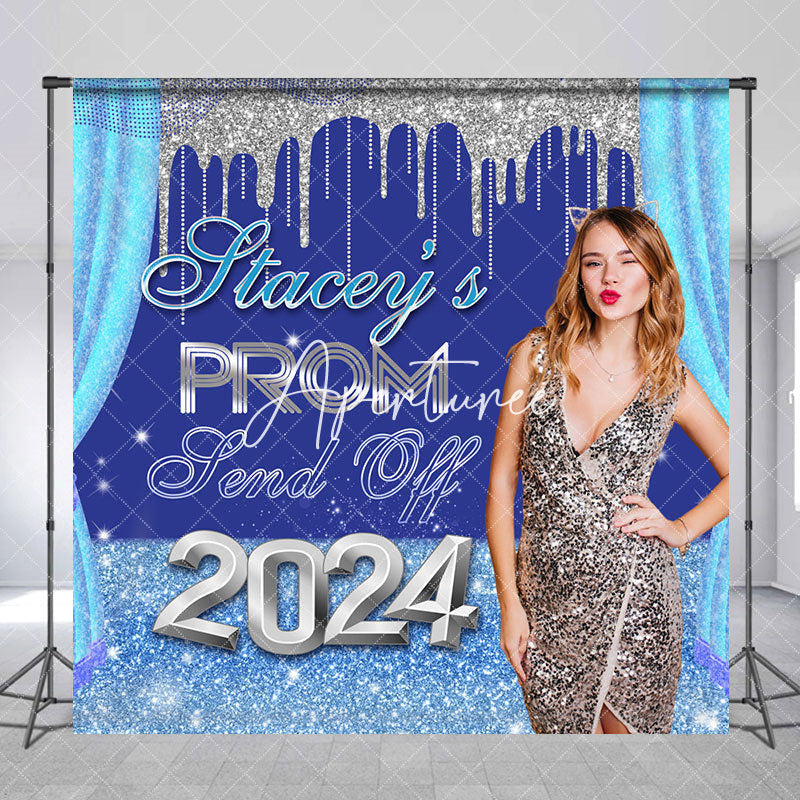 Aperturee - Blue Silver Send Off 2024 Custom Grad Party Backdrop