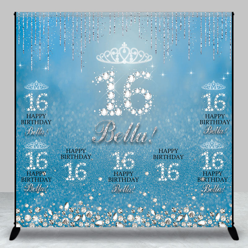 Aperturee - Blue Silver Sparkle Custom 16th Birthday Backdrop