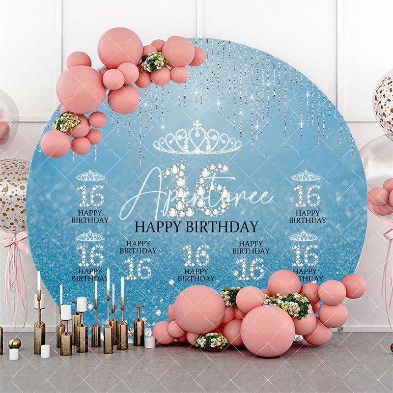 Aperturee - Blue Silver Sparkle Round 16th Birthday Backdrop