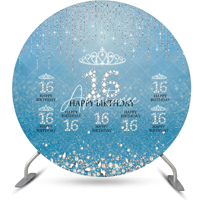 Aperturee - Blue Silver Sparkle Round 16th Birthday Backdrop