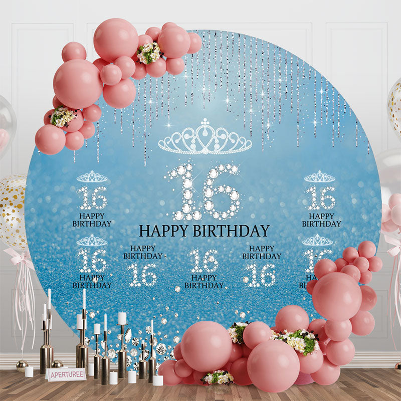 Aperturee - Blue Silver Sparkle Round 16th Birthday Backdrop