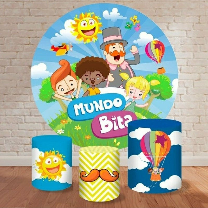 Aperturee Blue Sky And Happy Kids Round Birthday Party Backdrop Kit