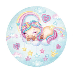 Aperturee - Blue Sky And Pink Unicorn Round Happy Birthday Backdrop