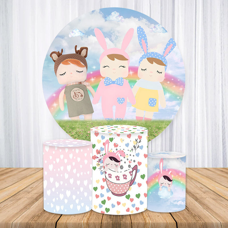 Aperturee Blue Sky And Rainbow Round Dolls Baby Shower Backdrop Kit