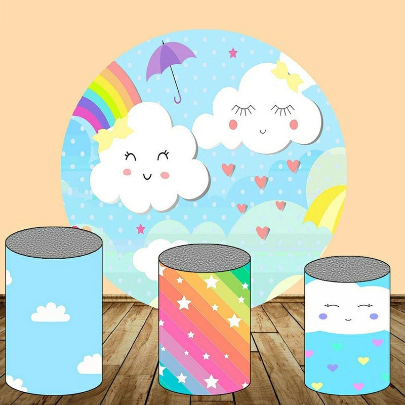 Aperturee Blue Sky And White Cloud Round Birthday Backdrop Kit