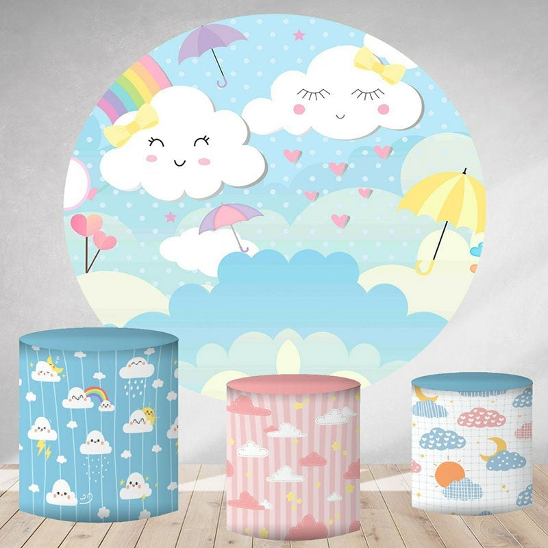 Aperturee Blue Sky And White Cloud Round Birthday Party Backdrop