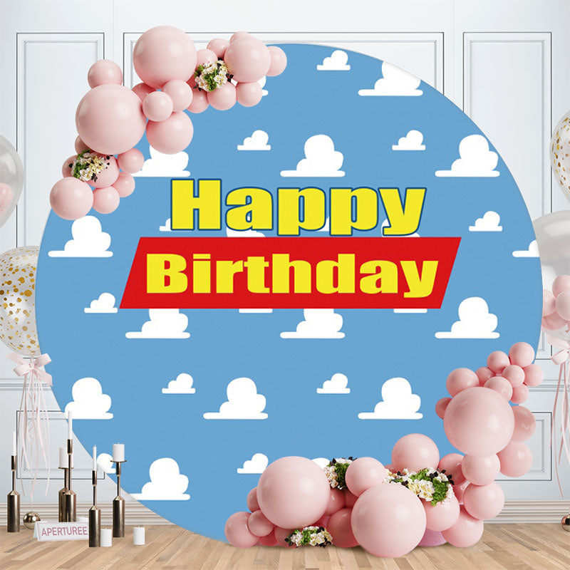 Aperturee - Blue Sky And White Cloud Round Happy Birthday Backdrop