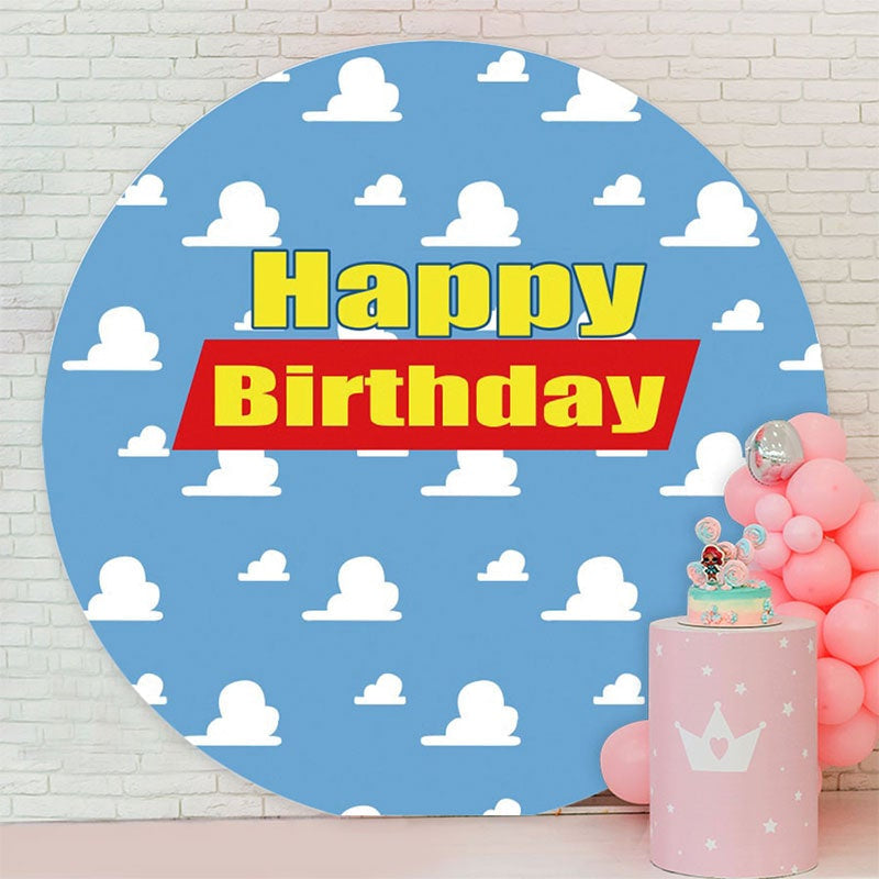 Aperturee - Blue Sky And White Cloud Round Happy Birthday Backdrop