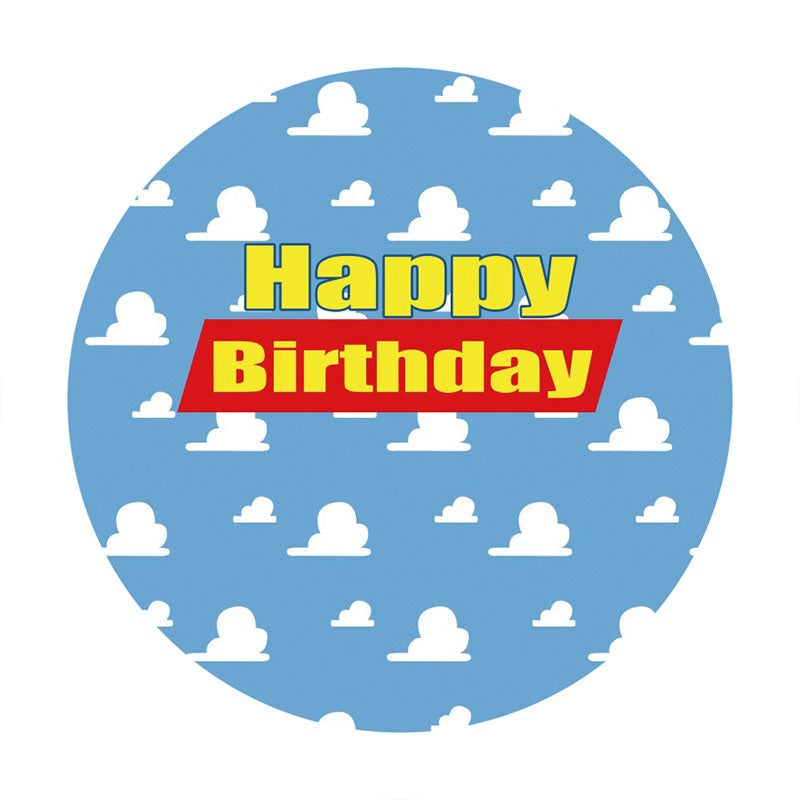 Aperturee - Blue Sky And White Cloud Round Happy Birthday Backdrop