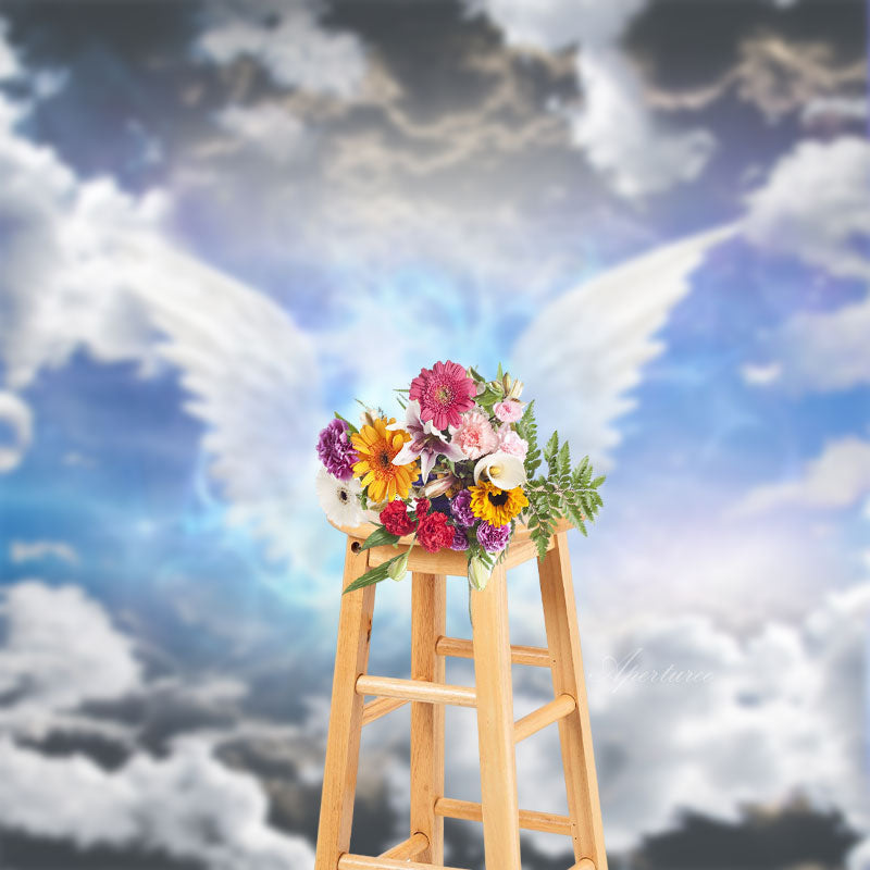 Aperturee - Blue Sky Angel Wings Holy Light Memorial Backdrop