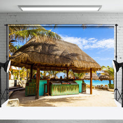 Aperturee - Blue Sky Beach Bar Grass Cabin Summer Photo Backdrop