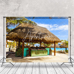 Aperturee - Blue Sky Beach Bar Grass Cabin Summer Photo Backdrop