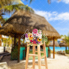 Aperturee - Blue Sky Beach Bar Grass Cabin Summer Photo Backdrop