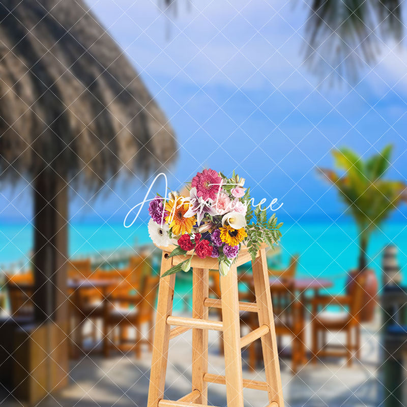 Aperturee - Blue Sky Beach Bar Summer Seaside Holiday Backdrop