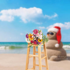 Aperturee - Blue Sky Beach Sandy Snowman Xmas In July Backdrop