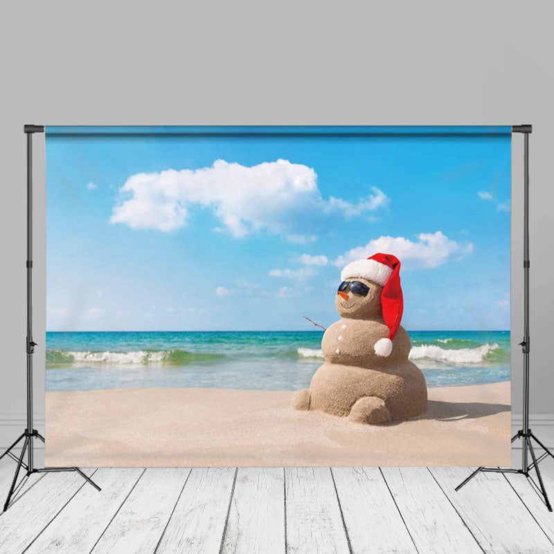 Aperturee - Blue Sky Beach Sandy Snowman Xmas In July Backdrop