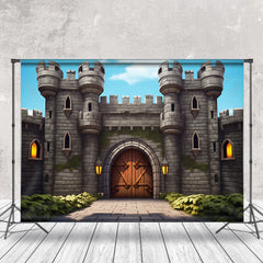 Aperturee - Blue Sky Cartoon Stone Castle Backdrop For Photo