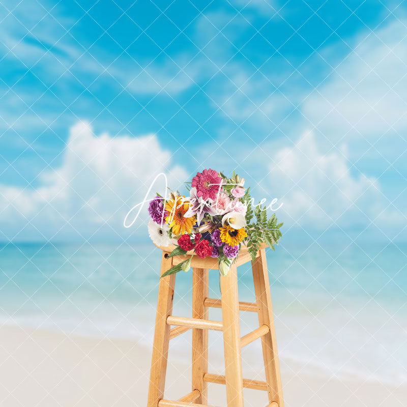 Aperturee - Blue Sky Cloud Sandy Beach Summer Photo Backdrop