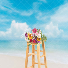 Aperturee - Blue Sky Cloud Sandy Beach Summer Photo Backdrop