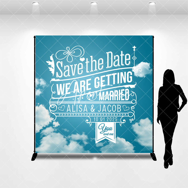 Aperturee - Blue Sky Cloud Save The Date Custom Wedding Backdrop