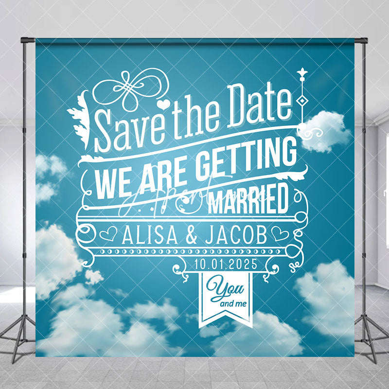 Aperturee - Blue Sky Cloud Save The Date Custom Wedding Backdrop