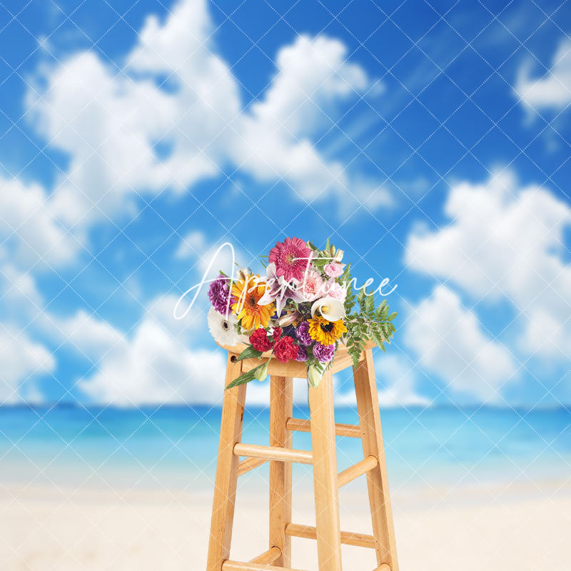 Aperturee - Blue Sky Clouds Sea Beach Photography Cloth Backdrop