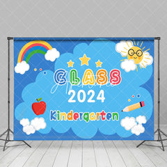 Aperturee - Blue Sky Cute Rainbow Sun Apple Graduation Backdrop