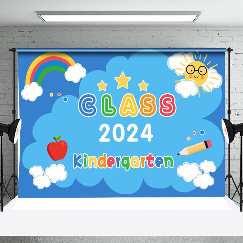 Aperturee - Blue Sky Cute Rainbow Sun Apple Graduation Backdrop