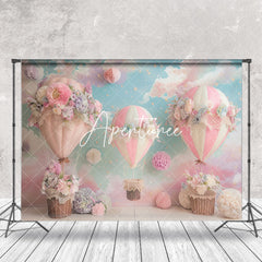 Aperturee - Blue Sky Floral Hot Air Balloon Cake Smash Backdrop