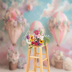 Aperturee - Blue Sky Floral Hot Air Balloon Cake Smash Backdrop