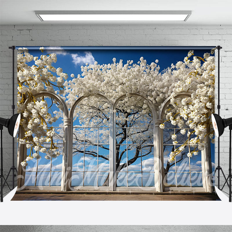 Aperturee - Blue Sky Flower Outdoor Window Photography Backdrop