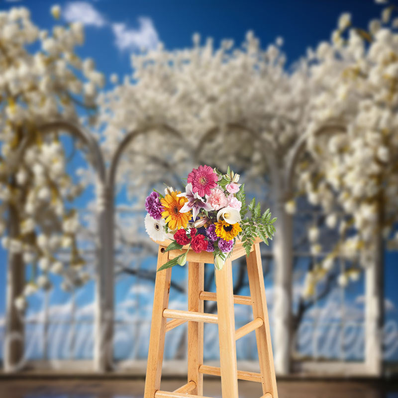 Aperturee - Blue Sky Flower Outdoor Window Photography Backdrop