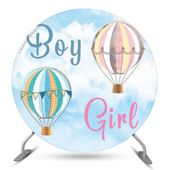 Aperturee Blue Sky Hot Air Balloon Circle Gender Reveal Backdrop