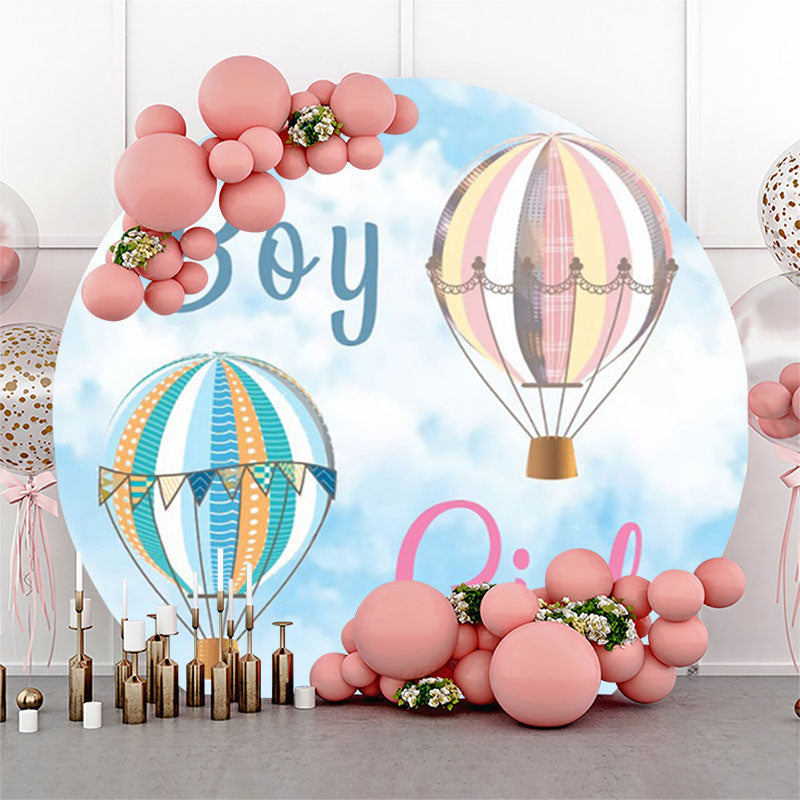 Aperturee Blue Sky Hot Air Balloon Circle Gender Reveal Backdrop