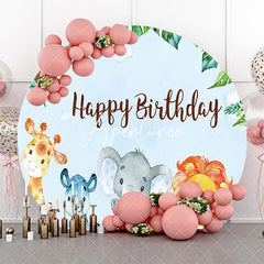 Aperturee - Blue Sky Monstera Animals Round Birthday Backdrop