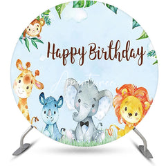 Aperturee - Blue Sky Monstera Animals Round Birthday Backdrop