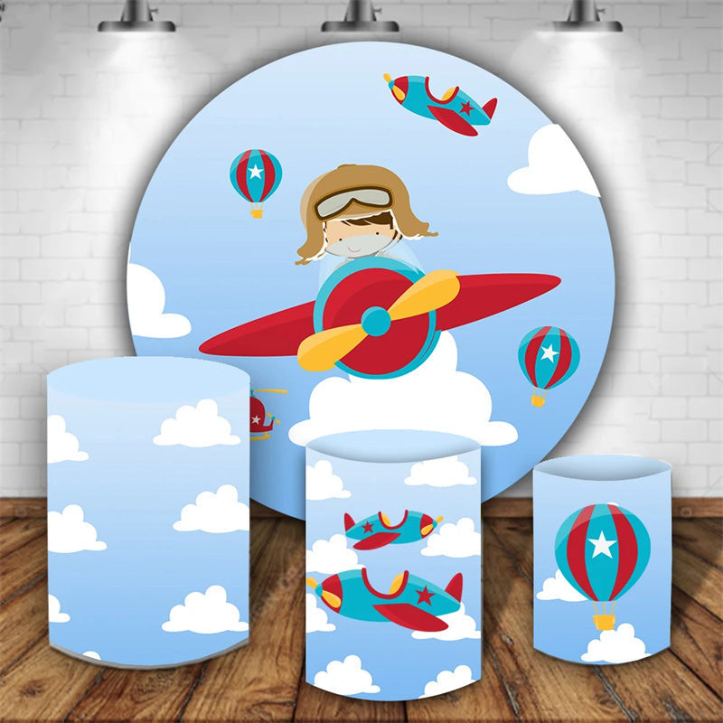 Aperturee Blue Sky Plane Baby Pilot Birthday Backdrop Kit For Boy