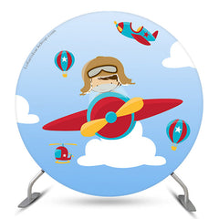 Aperturee - Blue Sky Plane Baby Pilot Birthday Backdrop Kit For Boy