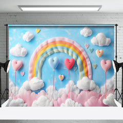 Aperturee - Blue Sky Rainbow Clouds Heart Cake Smash Backdrop