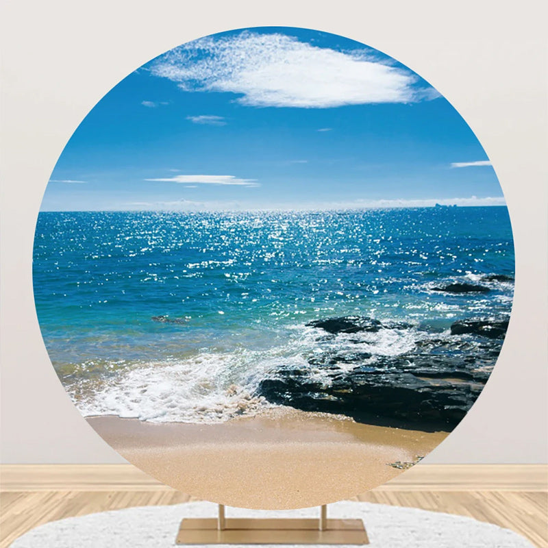 Aperturee - Blue Sky Reef Hawaii Beach Round Birthday Backdrop