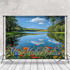 Aperturee - Blue Sky River Meadow Spring Wonderland Backdrop