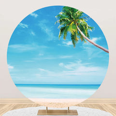 Aperturee - Blue Sky Sandy Hawaii Beach Round Birthday Backdrop