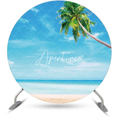 Aperturee - Blue Sky Sandy Hawaii Beach Round Birthday Backdrop