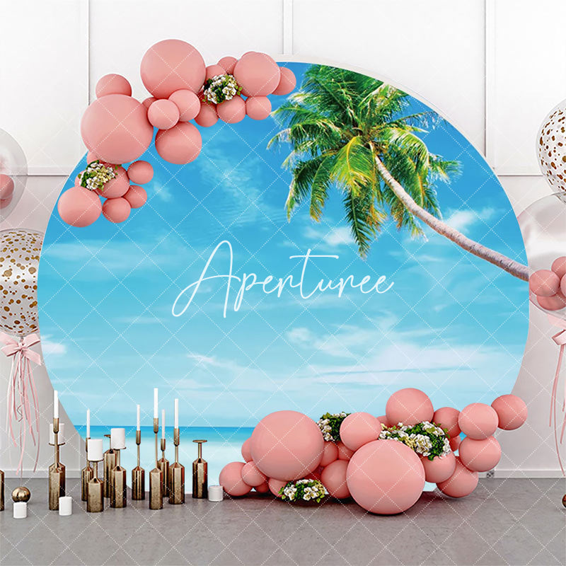 Aperturee - Blue Sky Sandy Hawaii Beach Round Birthday Backdrop