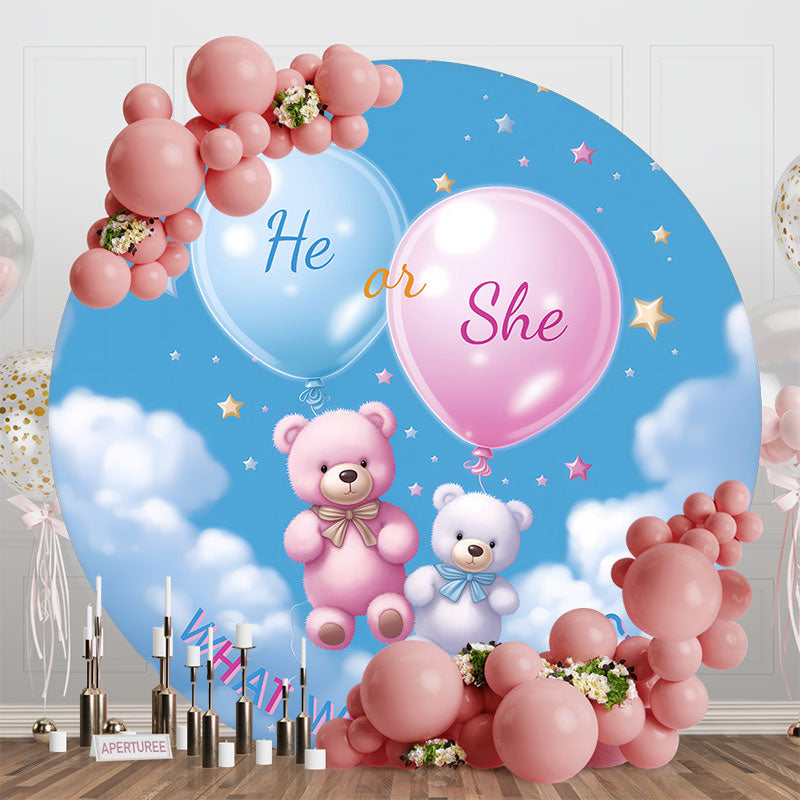 Aperturee - Blue Sky Teddy Bear Round Gender Reveal Backdrop